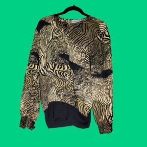 Adrianna Papell Vintage Artsy Chic Zebra‎ Print Wild Silk Electric Large Sweater